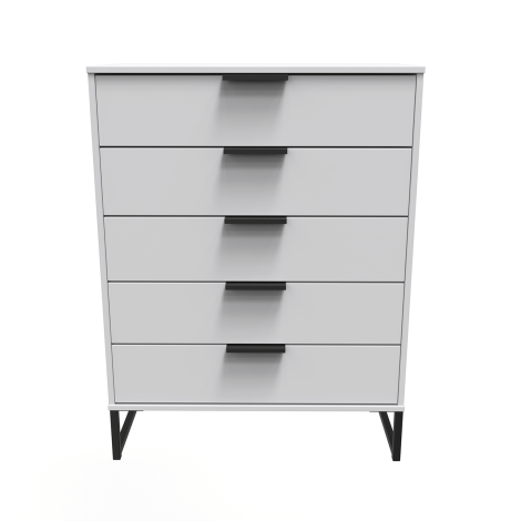 Hong Kong - Grey Matt - Chest of 5 Drawer - Black Sleigh Legs