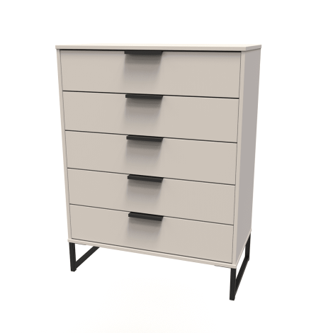 Hong Kong - Kashmir Matt - Chest of 5 Drawer - Black Sleigh Leg