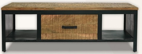 Induse - Industrial Style - Mango Wood - Brown - Rectangular - 1 Drawer - Coffee Table - Black Metal Frame