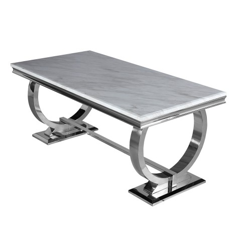 Arriana - Pandora Patterned Marble Dining Table - 150cm/1.5m - Polished Steel Circular Base