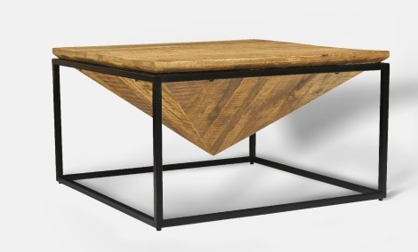 Industrial - Mango Wood - Brown - Diamond Shape - Coffee Table - Black Metal Frame