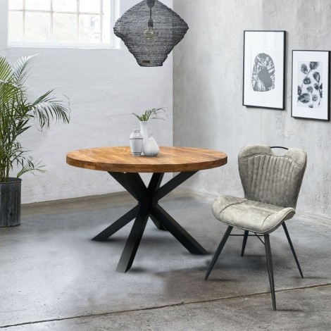 Industrial - Mango Wood - Brown - Round - 100cm/Four Seater - Dining Table - Black Metal X Leg