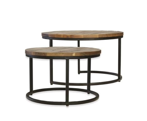 Industrial - Mango Wood - Brown - Round - Nest of 2 - Coffee Tables - Black Metal Base