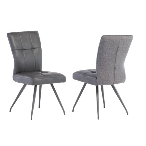 Pair Of - Kabana Dining Chair - Grey - PU Front - Fabric Back - Powder Coated Grey Frame