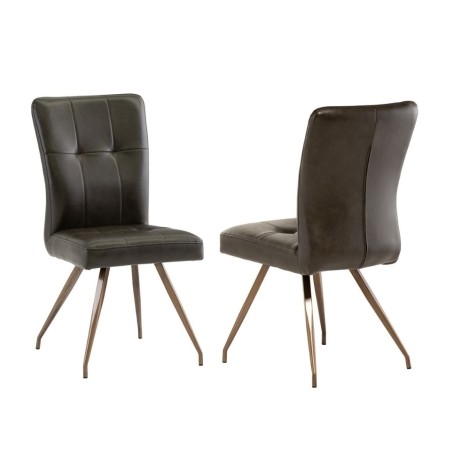 Pair Of - Kabana - Dining Chair - Dark Brown - PU Leather Upholstery - Brass Powder Coated Legs