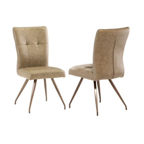 Pair Of - Kabana - Dining Chair - Taupe - PU Leather Upholstery - Brass Powder Coated Legs