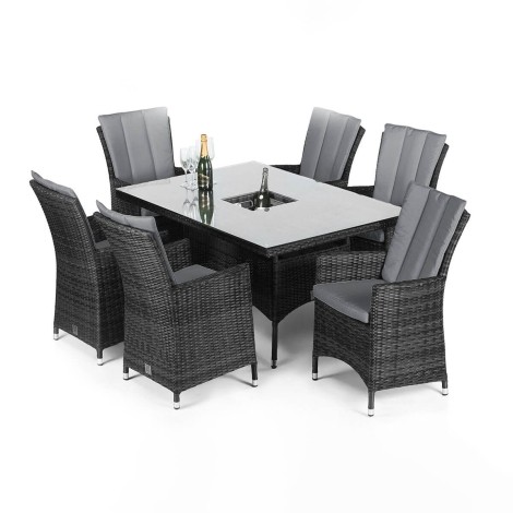 LA 6 Seat Rectangular Dining Set with Ice Bucket - Grey - Rattan - Flat Weave