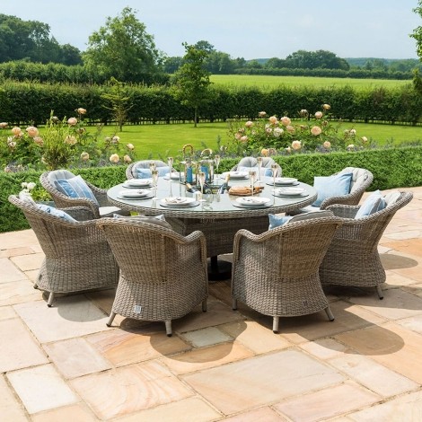 Oxford - 8 Seat Round Ice Bucket Dining Set with Heritage Chairs Lazy Susan - Rattan - Light Grey