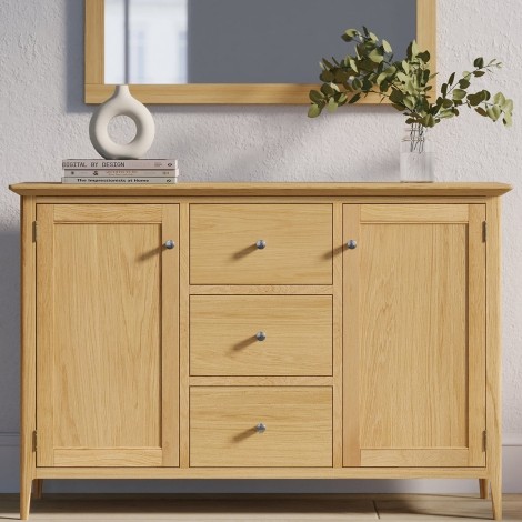 Saxon Oak- Large 2 Door 3 Drawer Sideboard - Clean Lacquer Finish