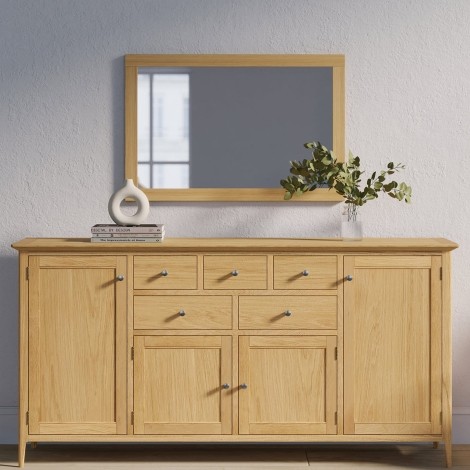 Saxon Oak- Long 4 Door 5 Drawer Sideboard - Clean Lacquer Finish