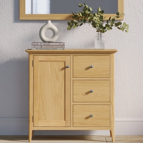 Saxon Oak- Hallway 1 Door 3 Drawer Storage Cabinet - Clean Lacquer Finish