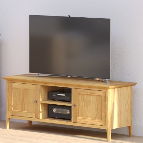 Saxon Oak- 2 Door 2 Open Shelves Plasma TV Unit - Clean Lacquer Finish