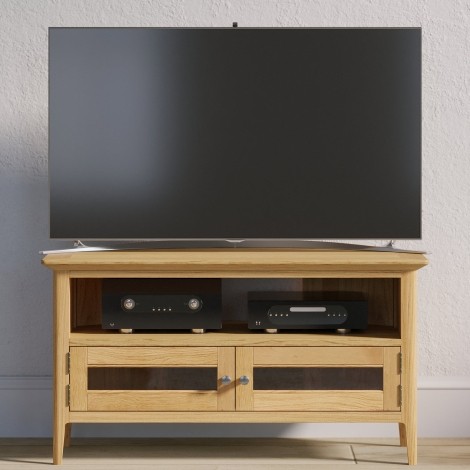 Saxon Oak- Glazed Corner TV Unit - Clean Lacquer Finish