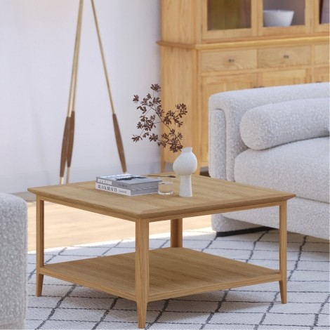 Saxon Oak - Square Coffee Table with Shelf - Clean Lacquer Finish