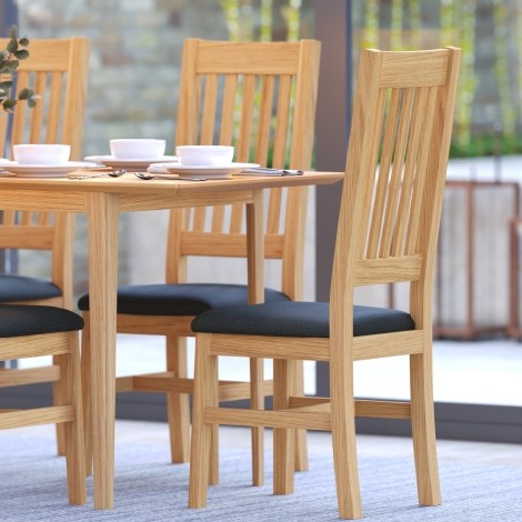 Saxon Oak - 2x Slatted Back Upholtered Seat Dining Chairs - Clean Lacquer Finish