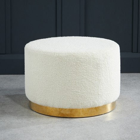 Lara - Large Ted Shearling Fabric Upholstery Round Pouffe - Gold Base