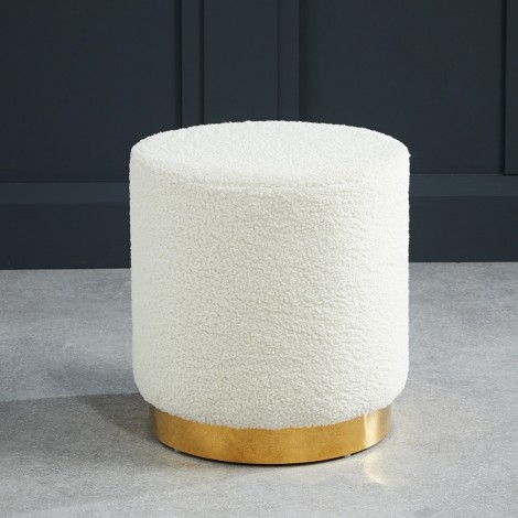 Lara - Small Ted Shearling Fabric Upholstery Round Pouffe - Gold Base