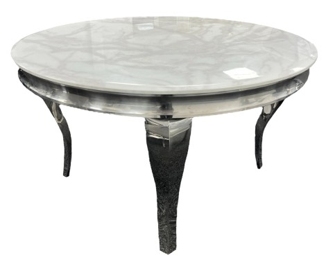 Louis - 130cm/1.3m Round White Marble Dining Table Chrome Legs