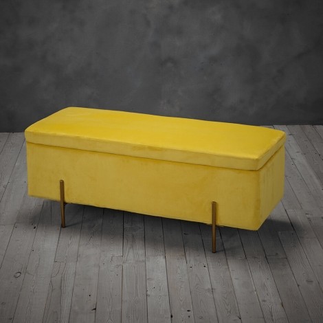 Lola - Mustard Velvet Upholstered Ottoman / Bench / Storage Unit - Gold Metalic Legs