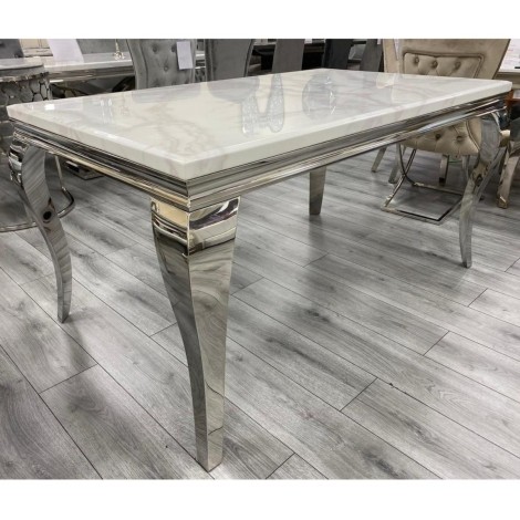 Louis Rectangular Dining Table – 150cm White Marble Top – Chrome Metal Legs