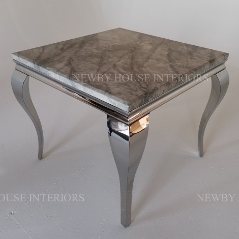 Louis - 100cm/1.0m Square Grey Marble Dining Table Chrome Legs