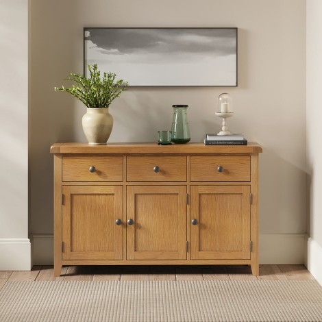 Bartley Oak - 3 Door 3 Drawer Sideboard - Matt Lacquer Finish