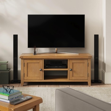 Bartley Oak - 2 Door Plasma Tv Unit - Matt Lacquer Finish