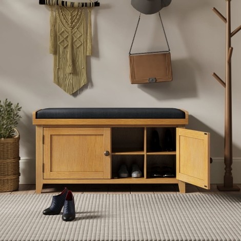 Barston Bartley Oak - 2 Door Storage Bench - Matt Lacquer Finish