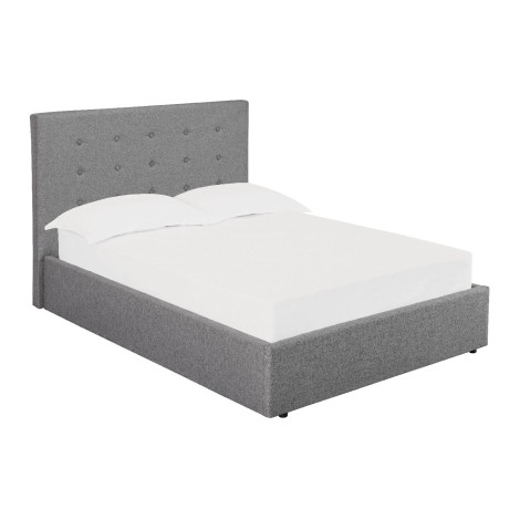 Lucca - 4'6" 135cm - Upholstered Double Bedstead - Button Detail - Linen Grey Fabric