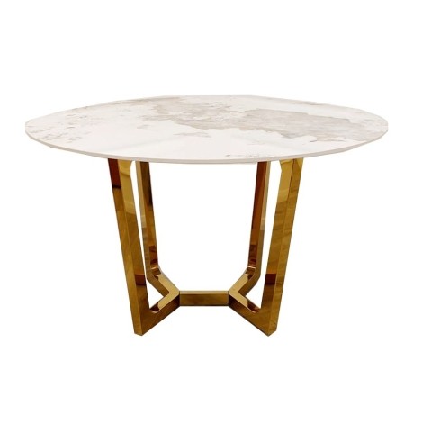 Lucien - White - 120cm/1.2m - Round - Dining Table - Sintered Stone Top - Gold Legs