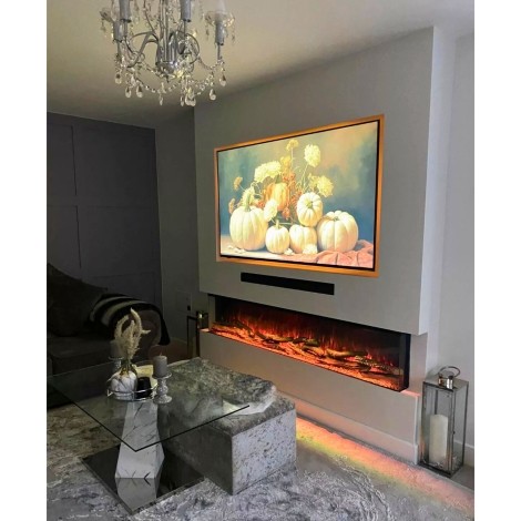 50" Premium 3-Sided Panoramic Electric Fireplace - Customisable UHD LED Flames & WiFi