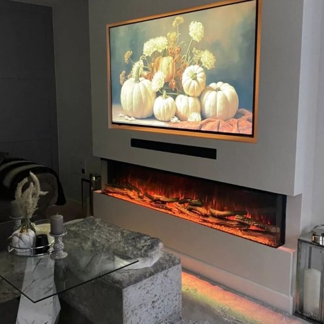 Luvelle - Media Wall - Panoramic 1/2/3 Sided Insert - WiFi LED Electric Fire - Black - 60"