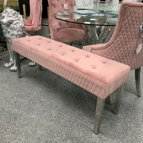 Majestic - Quilted - Pink Velvet - Bench - Chrome Legs