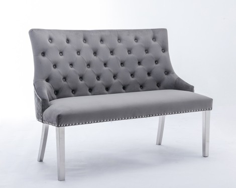 Majestic - Grey Fabric High Buttoned Back Bench with Silver Legs