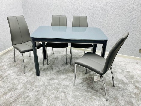 Morano - Grey Glass Top 1.2m Dining Table Set with 4 Carlo Chairs