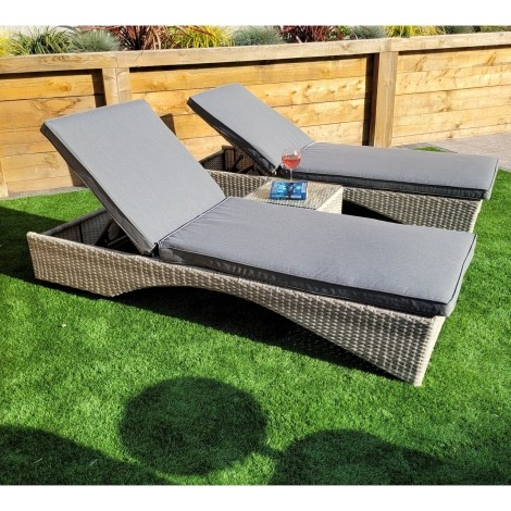 Meghan - Outdoor - Pair of Sun Loungers with Side Table - UV Treated Wicker