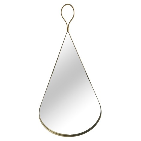 Iron Framed Mirror - Tear Drop - Leather Hanging Strap - Gold