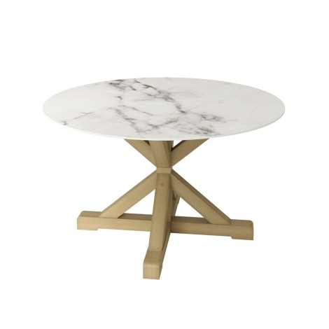 Napa - Sintered Stone Marble Effect Top 4 Seater Round Dining Table with Matte Latte Legs