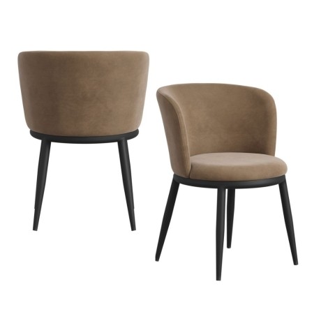 Nova - 2x Mole Velvet Dining Chairs - Black Metal Frame (Sold in Pairs)