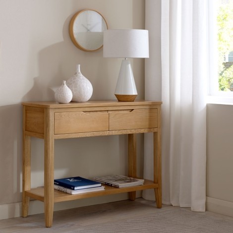 Ottawa - Solid Oak 2 Drawer Console Table with Shelf - Wax Finish