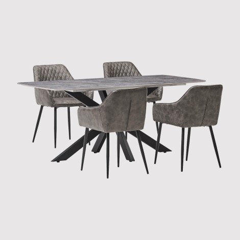 Ragatzi - Grey - 180cm - Ceramic Scratch proof Dining Table and Boston Chairs - Black Powder-coated Base