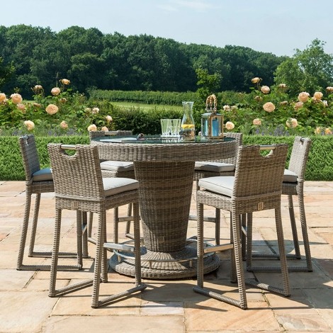 Oxford - 6 Seat Round Bar Set with Ice Bucket - Rattan - Light Grey