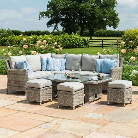 Oxford - Corner Dining Set with Ice Bucket & Rising Table - Rattan - Light Grey