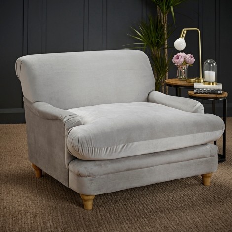 Plumpton - Accent Armchair - Grey Velvet Fabric - Light Coloured Legs