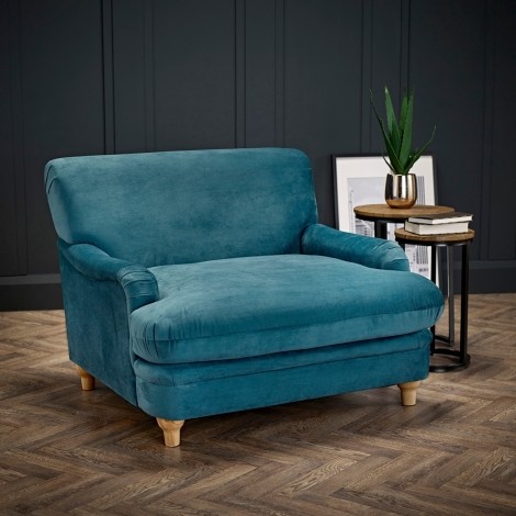 Plumpton - Accent Armchair - Peacock Blue Velvet Fabric - Light Coloured Legs