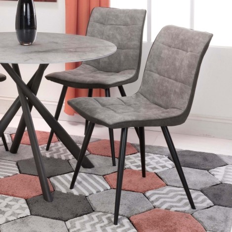 Rodeo - 2x Light Grey Two Tone Suede Effect Dining Chairs - Black Wooden Legs