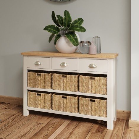 Radley Oak and Truffle Grey Painted 3 Drawer 6 Basket Unit