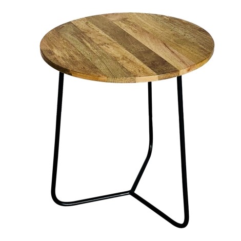 Ravi - Light Finish - Mango Wood - Industrial - Round - 45cm - Small - Side Table / Lamp Table / End Table - Metal Base