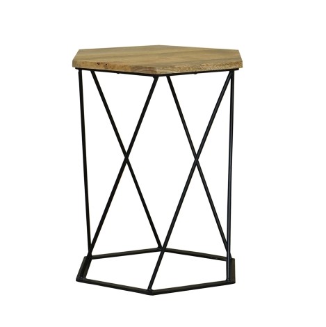 Ravi - Light Finish - Mango Wood - Industrial - Hexagonal - Side Table / Lamp Table / End Table - Metal Base