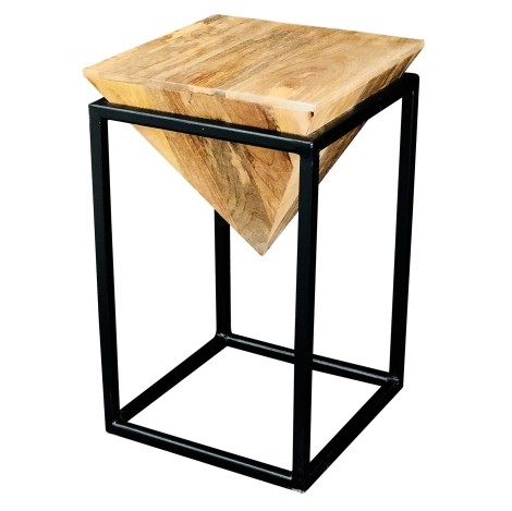 Ravi - Light Finish - Solild Mango Wood - Large - Diamond Top Stool - Metal Base